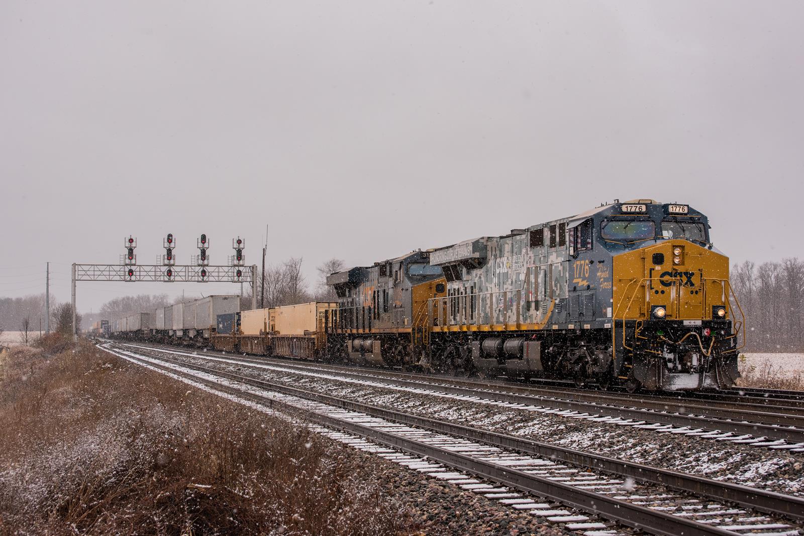 CSXT 1776 is a class GE ES44AC and  is pictured in Altona, Indiana, USA.  This was taken along the Garrett Subdivision on the CSX Transportation. Photo Copyright: Spencer Harman uploaded to Railroad Gallery on 11/13/2022. This photograph of CSXT 1776 was taken on Sunday, November 13, 2022. All Rights Reserved. 